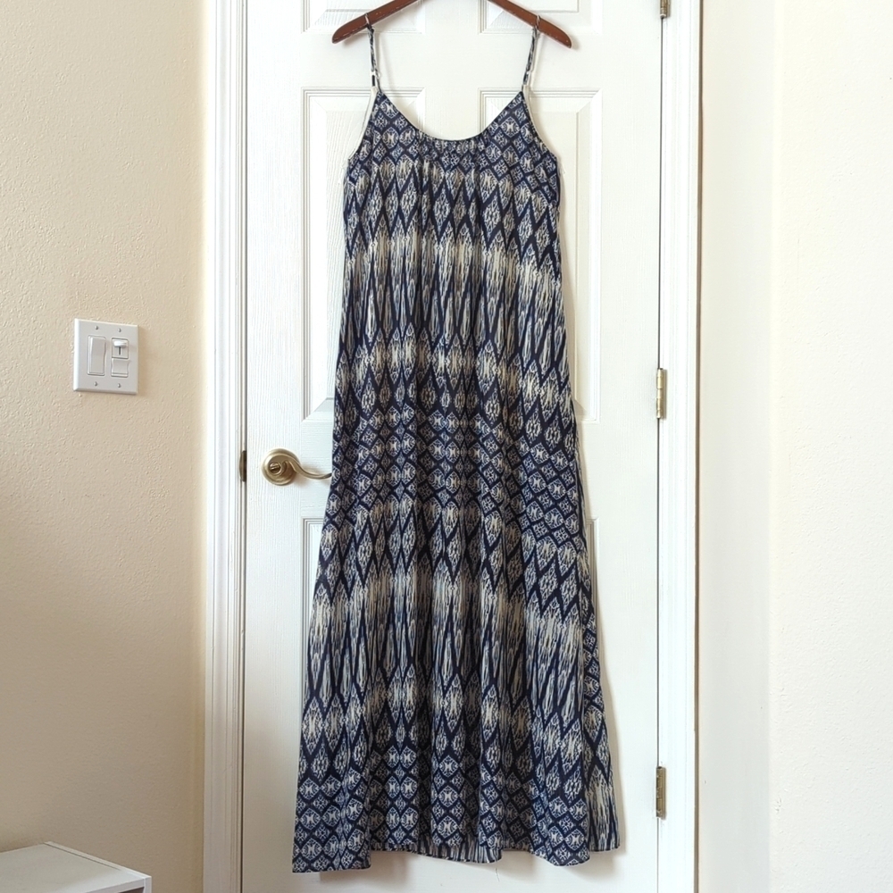 Show Me Your Mumu Turlington Bohemian Printed Sleeveless Trapeze Maxi Dress Navy